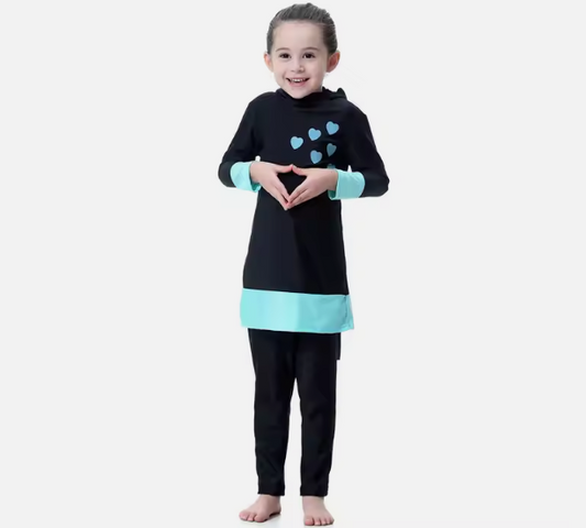 Mushim Swimwear Girls' Long Sleeve Love Hooded Swimwear Set